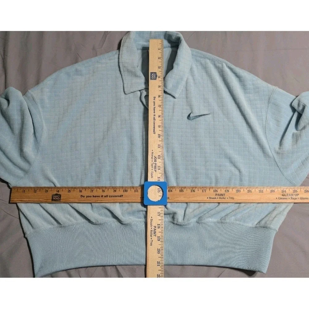 Nike Womens Cropped Velour Polo‎ Sweatshirt Blue Grid Textured Oversized L